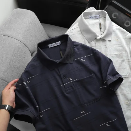 Áo Thun Nam Polo - Áo Thun Cổ Bẻ Nam Phối Sọc Hoa Túi Trước Ngực Sang Trọng Có Big Size