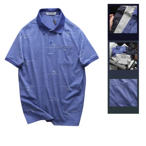 Áo Thun Nam Polo - Áo Thun Cổ Bẻ Nam Phối Sọc Hoa Túi Trước Ngực Sang Trọng Có Big Size