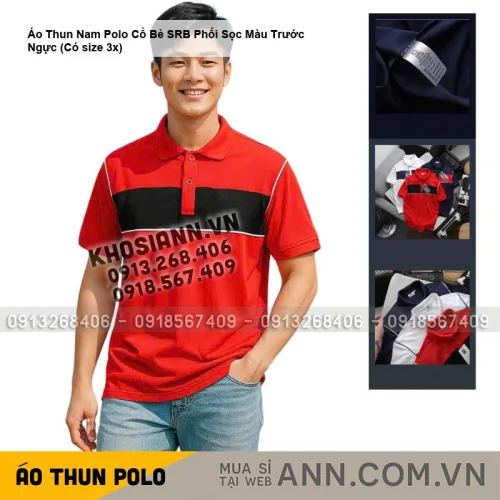 Áo Thun Nam Polo Cổ Bẻ SRB Phối Sọc Màu Trước Ngực (Có size 3x)