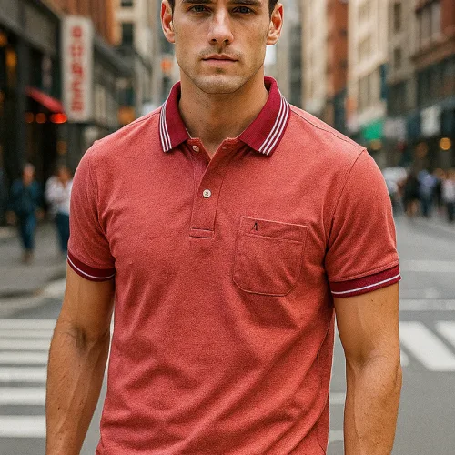 Áo Thun Nam Polo Cổ Bẻ Thêu Chữ A Phối Có Túi Thun Cotton