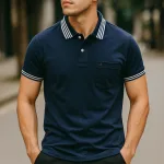 Áo Thun Nam Polo Cổ Bẻ Thêu Chữ A Phối Có Túi Thun Cotton
