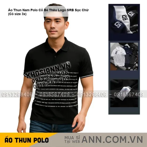 Áo Thun Nam Polo Cổ Bẻ Thêu Logo SRB Sọc Chữ (Có size 3x)