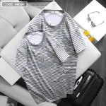 Áo Thun Nam Sọc Cổ Tròn In Họa Tiết Lá Dừa