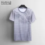 Áo Thun Nam Sọc Cổ Tròn In Họa Tiết Lá Dừa