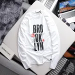 Áo Thun Nam Tay Dài Cổ Tròn Rurumen Màu Trắng In Chữ BROOKLYN Big Size
