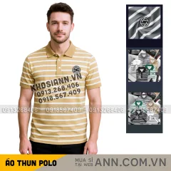 Áo Thun Polo Nam - Áo Thun Nam Phối Sọc Thêu Logo Trước Ngực Trẻ Trung Bigsize