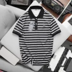 Áo Thun Polo Nam - Áo Thun Nam Phối Sọc Thêu Logo Trước Ngực Trẻ Trung Bigsize