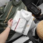 Áo Thun Polo Nam Cổ Bẻ Phối Sọc Và Thêu Logo Trước Ngực Bền Đẹp Có Big Size