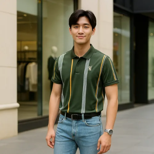 Áo Thun Polo Nam Cổ Bẻ Phối Sọc Và Thêu Logo Trước Ngực Bền Đẹp Có Big Size