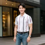Áo Thun Polo Nam Cổ Bẻ Phối Sọc Và Thêu Logo Trước Ngực Bền Đẹp Có Big Size