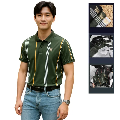 Áo Thun Polo Nam Cổ Bẻ Phối Sọc Và Thêu Logo Trước Ngực Bền Đẹp Có Big Size