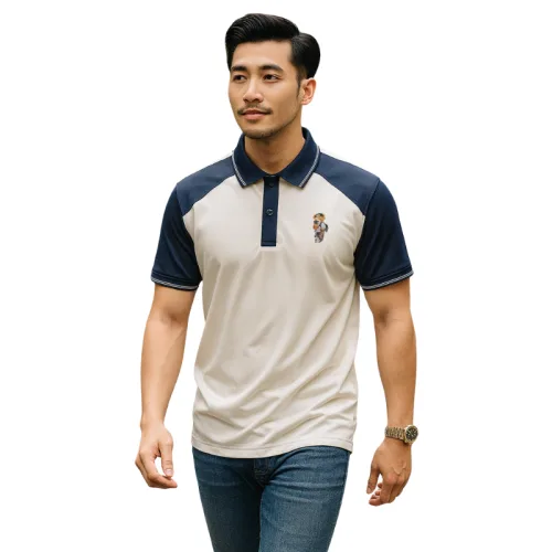 Áo Thun Polo Nam Phối Màu Và In Hình Gấu Trước Ngực BigSize Từ 50-90kg