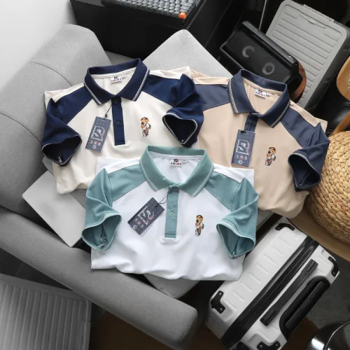 Áo Thun Polo Nam Phối Màu Và In Hình Gấu Trước Ngực BigSize Từ 50-90kg