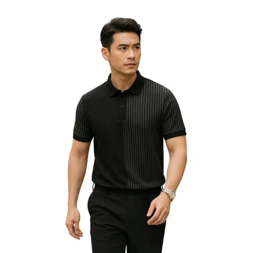 Áo Thun Polo Nam Phối Sọc Dọc Trước Ngực Và Tay Áo BigSize Từ 50-90kg