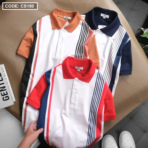 Áo Thun Polo Nam Tay Ngắn Kẻ Sọc Dọc
