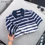 Áo Thun Polo Sọc Ngang Nam Cổ Phối Bo Thêu Logo