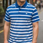 Áo Thun Polo Sọc Ngang Nam Cổ Phối Bo Thêu Logo
