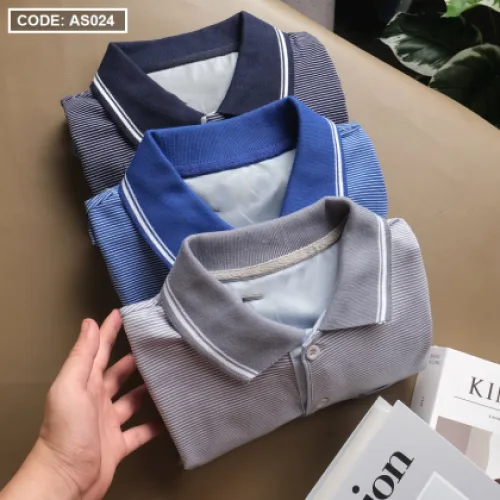 Áo Thun Polo Sọc Nam Cổ Bẻ Có Túi