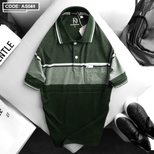 Áo Thun Sọc Nam Có Cổ Phối Viền Có Túi Thun Cotton