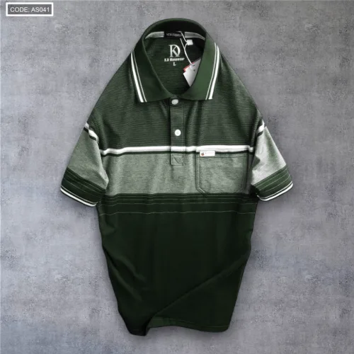 Áo Thun Sọc Nam Có Cổ Phối Viền Có Túi Thun Cotton