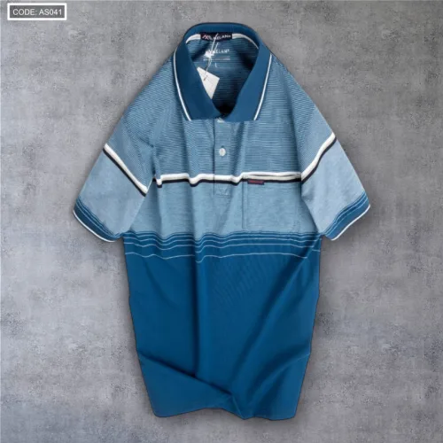 Áo Thun Sọc Nam Có Cổ Phối Viền Có Túi Thun Cotton