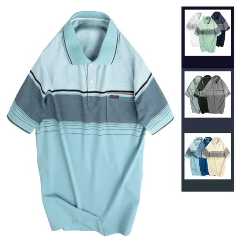 Áo Thun Sọc Nam Có Cổ Phối Viền Có Túi Thun Cotton
