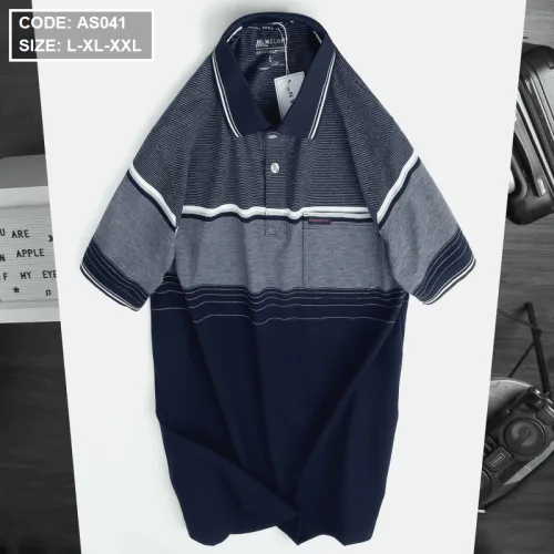 Áo Thun Sọc Nam Có Cổ Phối Viền Có Túi Thun Cotton