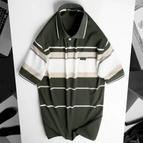 Áo Thun Sọc Nam Trung Niên Cổ Bẻ Có Túi Thun Cotton Cao Cấp (Có size 3x)