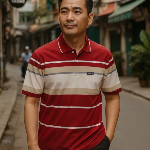 Áo Thun Sọc Nam Trung Niên Cổ Bẻ Có Túi Thun Cotton Cao Cấp (Có size 3x)