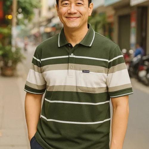 Áo Thun Sọc Nam Trung Niên Cổ Bẻ Có Túi Thun Cotton Cao Cấp (Có size 3x)