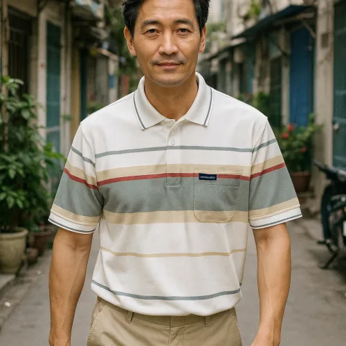 Áo Thun Sọc Nam Trung Niên Cổ Bẻ Có Túi Thun Cotton Cao Cấp (Có size 3x)