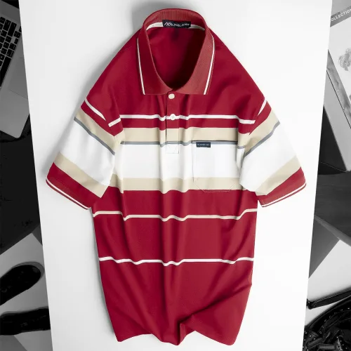 Áo Thun Sọc Nam Trung Niên Cổ Bẻ Có Túi Thun Cotton Cao Cấp (Có size 3x)