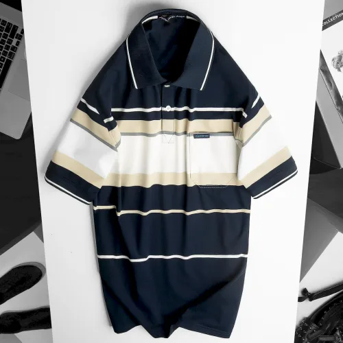 Áo Thun Sọc Nam Trung Niên Cổ Bẻ Có Túi Thun Cotton Cao Cấp (Có size 3x)