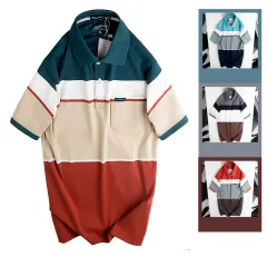 Áo Thun Sọc Nam Trung Niên Phối Màu Cổ Bẻ Có Túi Thun Cotton (Có size 3x)