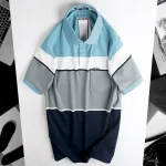 Áo Thun Sọc Nam Trung Niên Phối Màu Cổ Bẻ Có Túi Thun Cotton (Có size 3x)