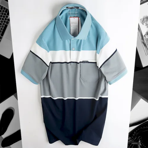 Áo Thun Sọc Nam Trung Niên Phối Màu Cổ Bẻ Có Túi Thun Cotton (Có size 3x)