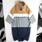 Áo Thun Sọc Nam Trung Niên Phối Màu Cổ Bẻ Có Túi Thun Cotton (Có size 3x)