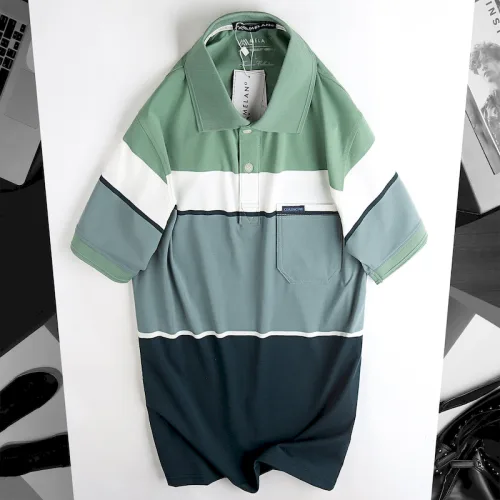 Áo Thun Sọc Nam Trung Niên Phối Màu Cổ Bẻ Có Túi Thun Cotton (Có size 3x)