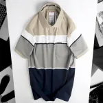 Áo Thun Sọc Nam Trung Niên Phối Màu Cổ Bẻ Có Túi Thun Cotton (Có size 3x)