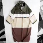Áo Thun Sọc Nam Trung Niên Phối Màu Cổ Bẻ Có Túi Thun Cotton (Có size 3x)
