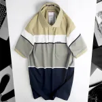 Áo Thun Sọc Nam Trung Niên Phối Màu Cổ Bẻ Có Túi Thun Cotton (Có size 3x)