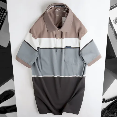 Áo Thun Sọc Nam Trung Niên Phối Màu Cổ Bẻ Có Túi Thun Cotton (Có size 3x)
