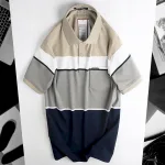 Áo Thun Sọc Nam Trung Niên Phối Màu Cổ Bẻ Có Túi Thun Cotton (Có size 3x)
