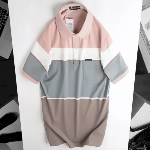 Áo Thun Sọc Nam Trung Niên Phối Màu Cổ Bẻ Có Túi Thun Cotton (Có size 3x)