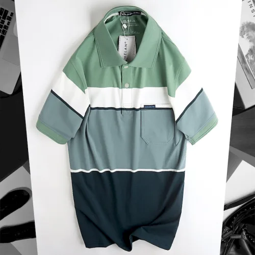 Áo Thun Sọc Nam Trung Niên Phối Màu Cổ Bẻ Có Túi Thun Cotton (Có size 3x)