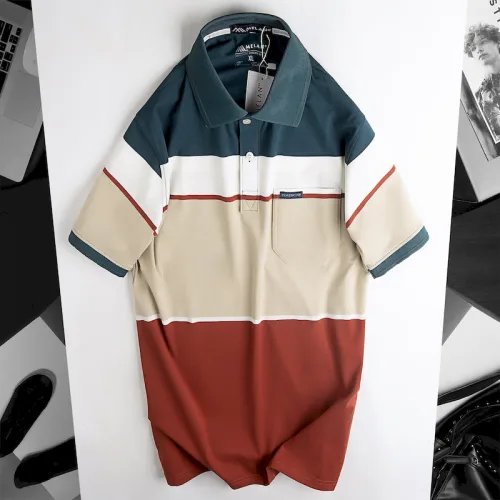 Áo Thun Sọc Nam Trung Niên Phối Màu Cổ Bẻ Có Túi Thun Cotton (Có size 3x)