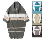 Áo Thun Sọc Nam Trung Niên Phối Sọc Màu Cổ Bẻ Có Túi Thun Cotton (Có size 3x)