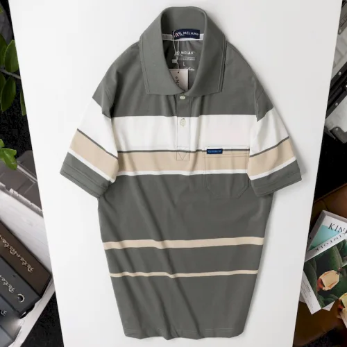 Áo Thun Sọc Nam Trung Niên Phối Sọc Màu Cổ Bẻ Có Túi Thun Cotton (Có size 3x)