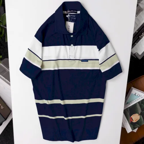 Áo Thun Sọc Nam Trung Niên Phối Sọc Màu Cổ Bẻ Có Túi Thun Cotton (Có size 3x)