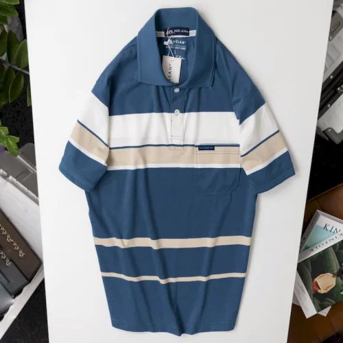 Áo Thun Sọc Nam Trung Niên Phối Sọc Màu Cổ Bẻ Có Túi Thun Cotton (Có size 3x)
